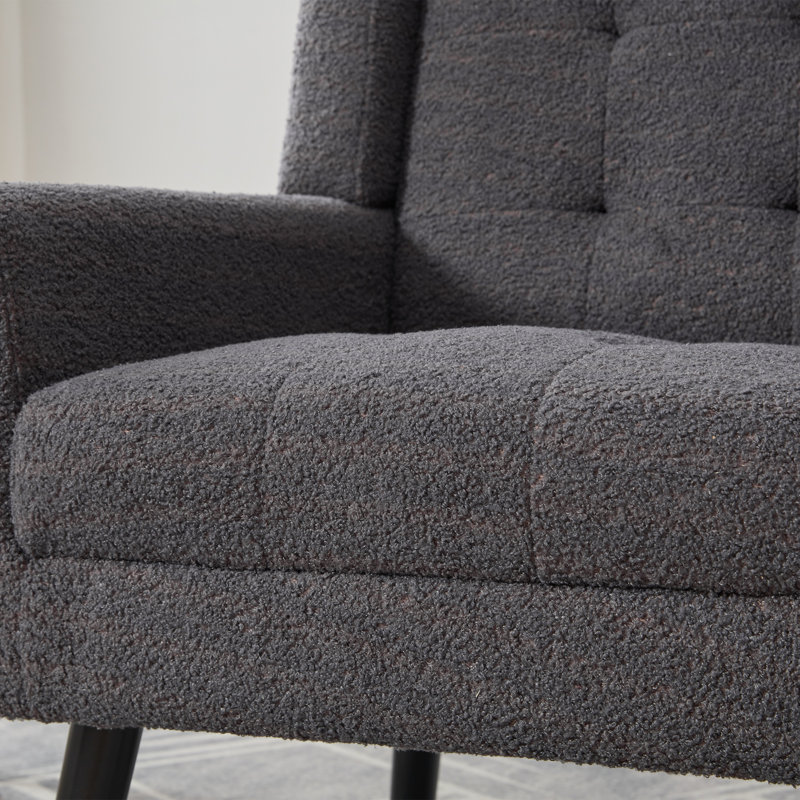 Tufted Upholstered Wide Back Armchair（Set of 2）, Dark Gray Boucle