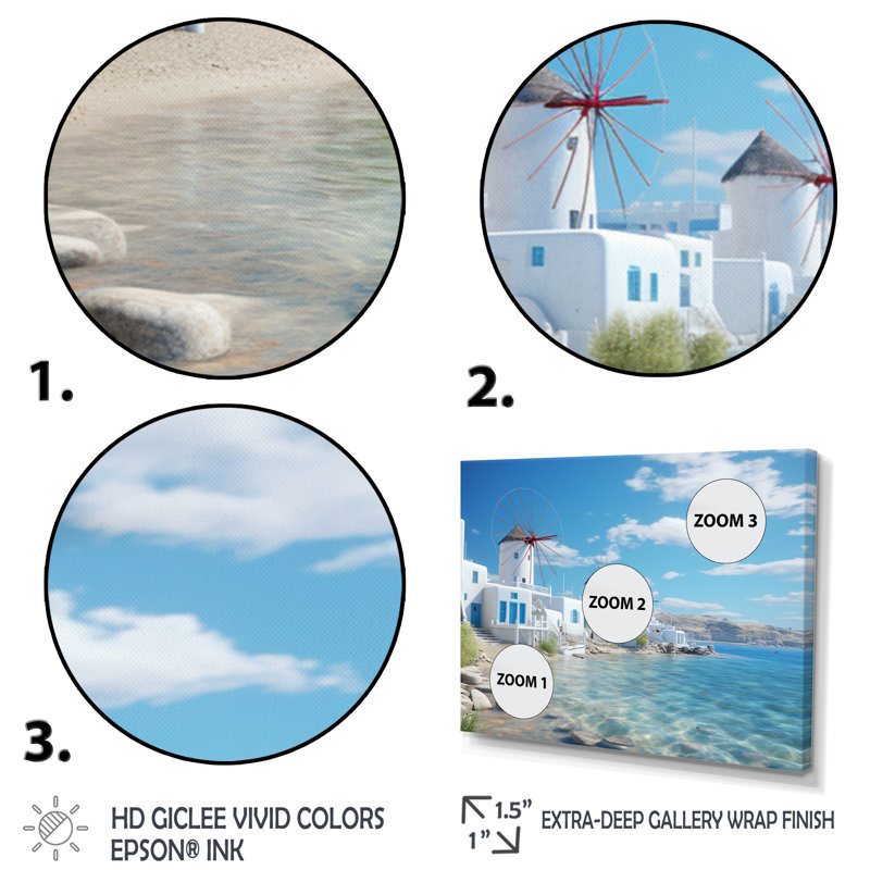 «Grèce Serenity In Mykonos - Grèce», reproduction sur toile encadrée, H 24 po x l 32 po x P 1 po, Cadre flottant brun