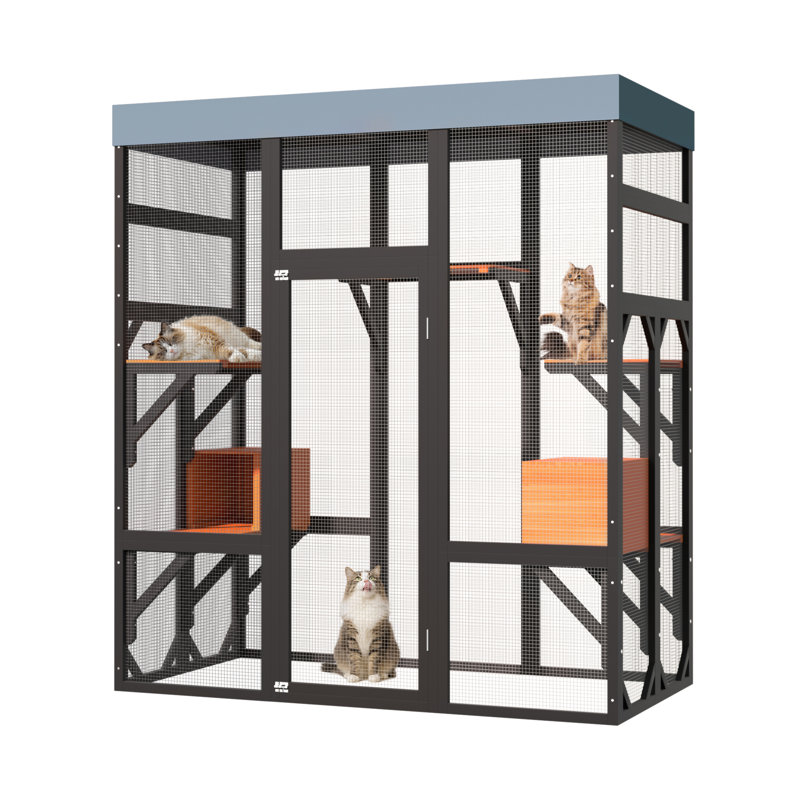 Grand enclos extérieur pour chat avec 5 plateformes et 2 cabines pour faire la sieste, fil métallique sécuritaire, assemblage facile pour une utilisation intérieure et extérieure