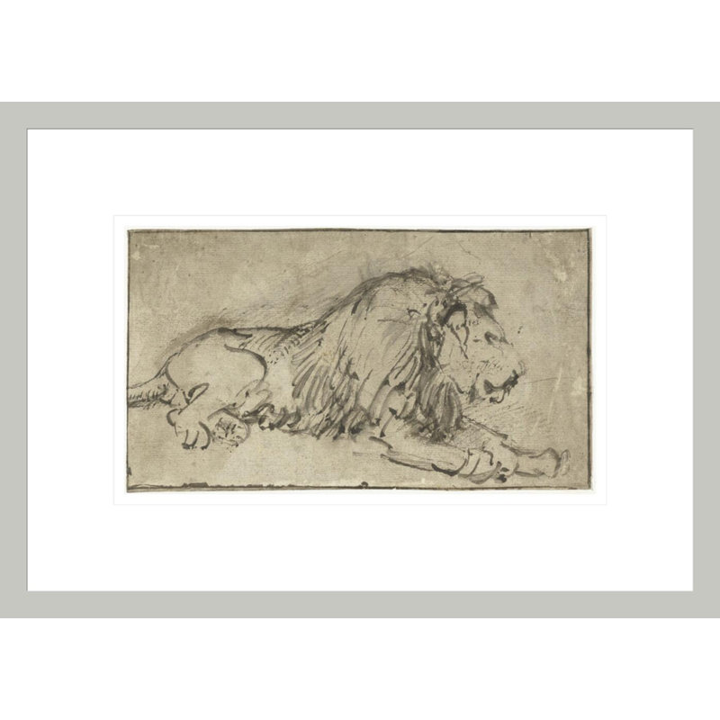 «Lion reposing» par Rembrandt van Rijn - Estampe numérique encadrée, 12" H x 16.75" W