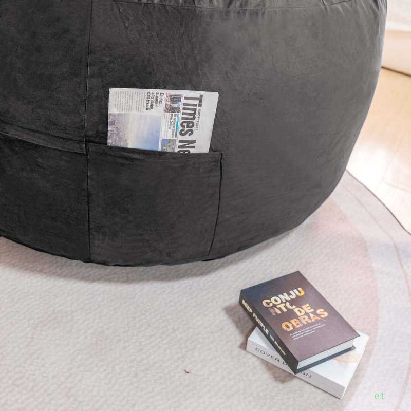 Fauteuil à billes 4 po, Velours litchi gris