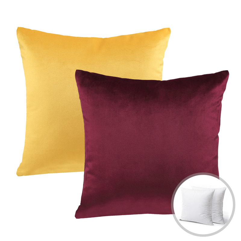 Reversible Throw Pillow, 18"H x 18"W, Dark Red/Yellow
