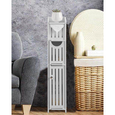 Bathroom TP Storage Cabinet – Compact Stand For Mega Rolls, White Finish