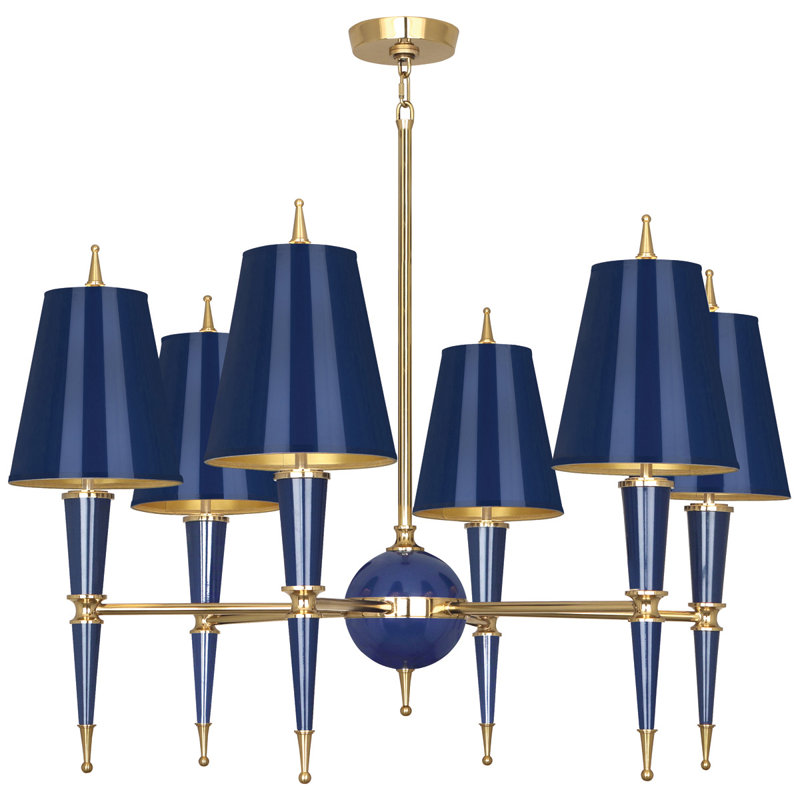 Versailles 6 - Light Chandelier, Modern Brass/Navy Opaque, Navy Lacquered Paint/Matte Gold Lining