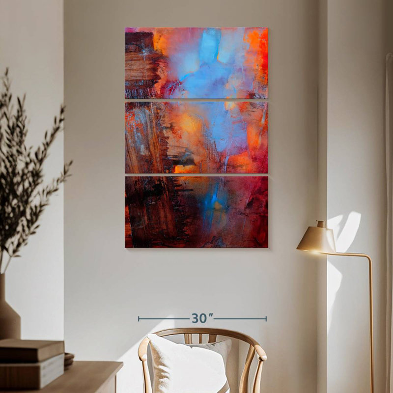 Crossing : un jeu de couleurs en rouge et bleu, H 65 po x l 42 po