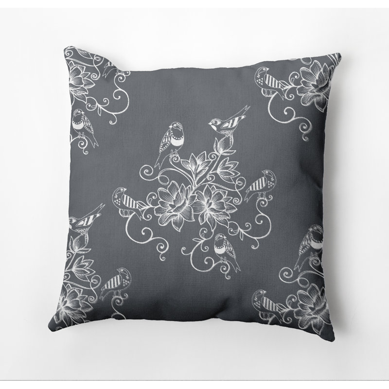 Housse et insert de coussin carré d'extérieur Botanical Blooms Morning Birds, 20 po x 20 po, Gris