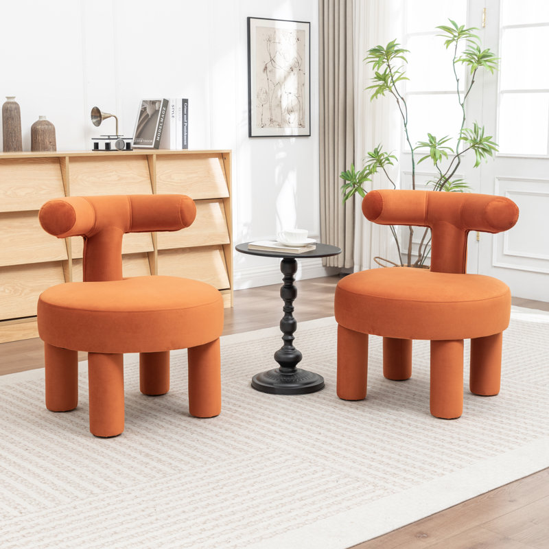Fauteuil demi-tonneau en velours Bula, Orange, Velours velours