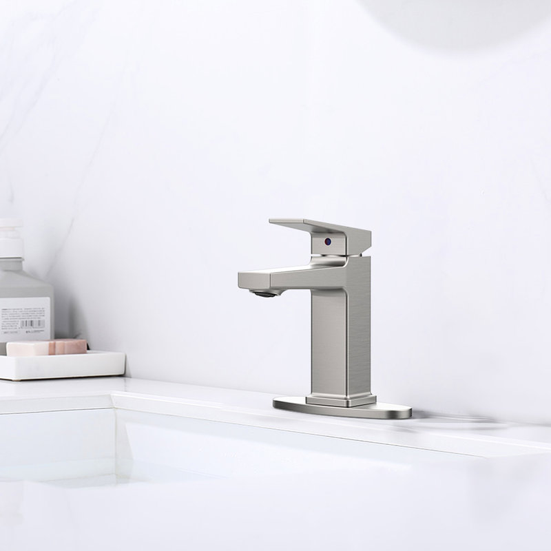 Robinet de lavabo à fixation sur comptoir à poignée simple en nickel brossé - Résistant aux égratignures, à la corrosion et à l'eau, 1 salle de bain pour un trou, Corrosion, Aérateur détachable Nettoyage facile