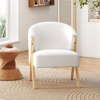 Chaise d'appoint moderne en bois massif avec revêtement blanc, siège minimaliste pour salon, chambre à coucher, bureau, confort supérieur courbé et rembourrage en mousse - zones idéales: 27,03 po de largeur