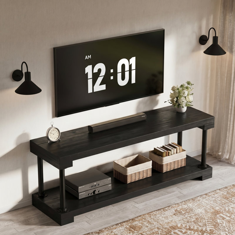 Solid Wood Tv Stand For 75-inch Tv, 63" Entertainment Center With Storage Shelf, Industrial Media Console Table For Living Room, Bedroom
