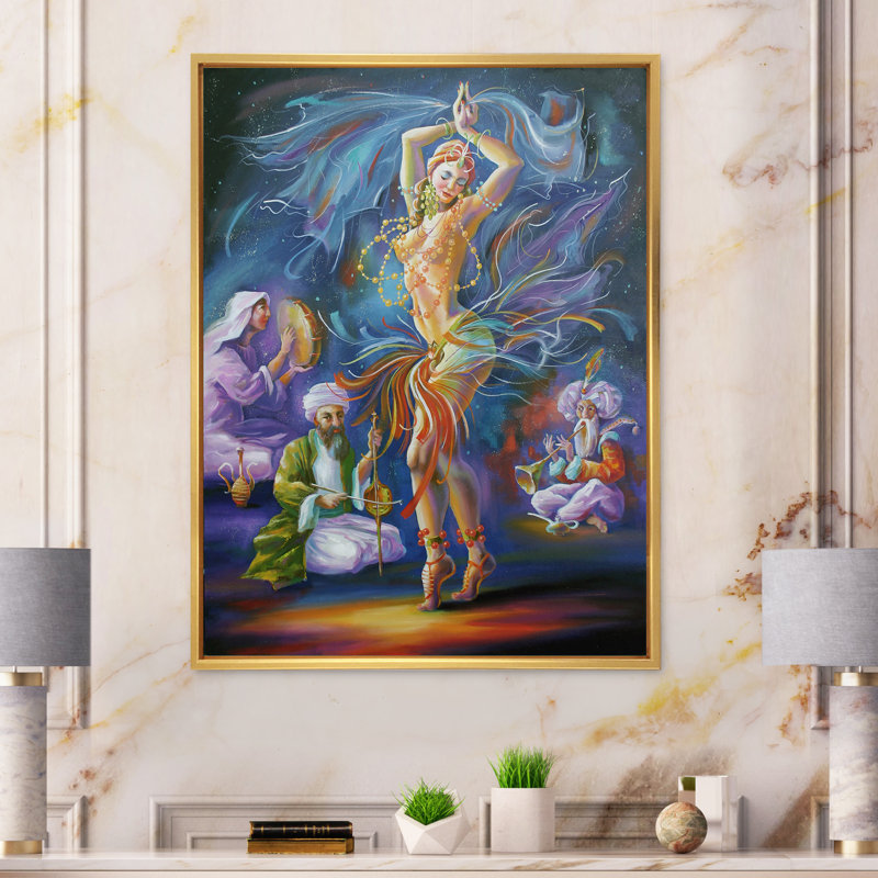 Première danse du ventre dans l'histoire de l'Égypte - reproduction sur toile, H 20 po x l 12 po, Cadre flottant doré