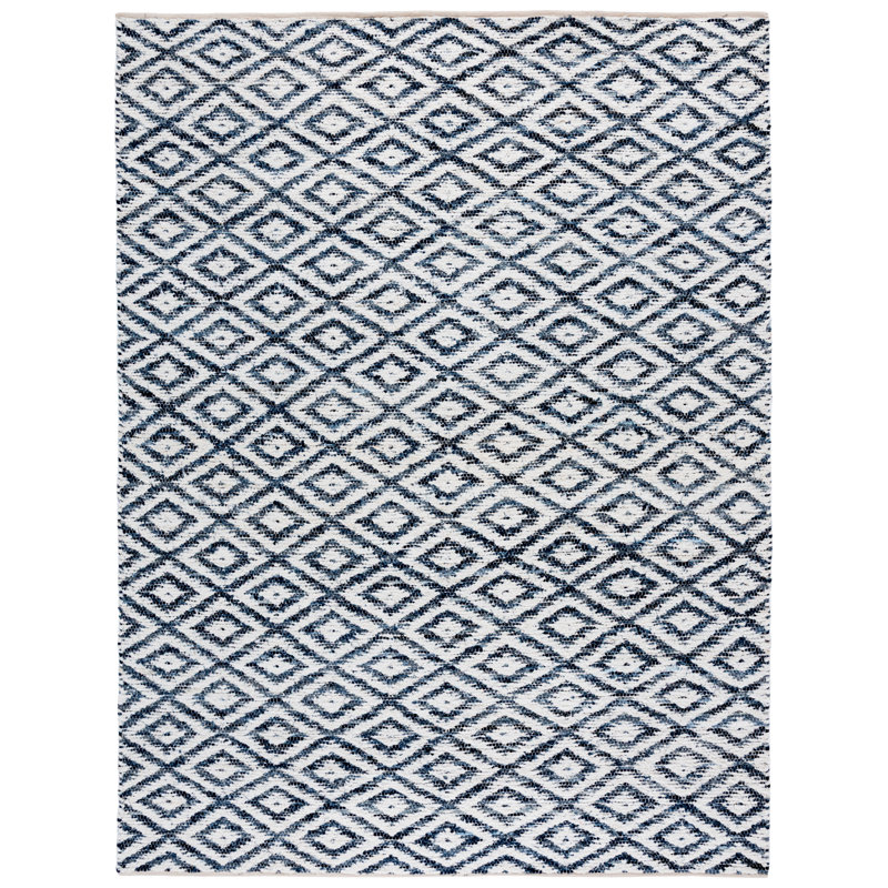 Natura 786 Hand Woven Denim/Salvage/Cotton Geometric Rug in Navy/Ivory, Rectangle 8' x 10'