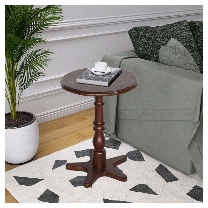 Table de bout à piédestal rond en noyer brun, petite table d'appoint de 15,75 po pour le salon