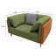 Fauteuil moderne à assise profonde avec revêtement vert olive et accoudoirs bouclés orange