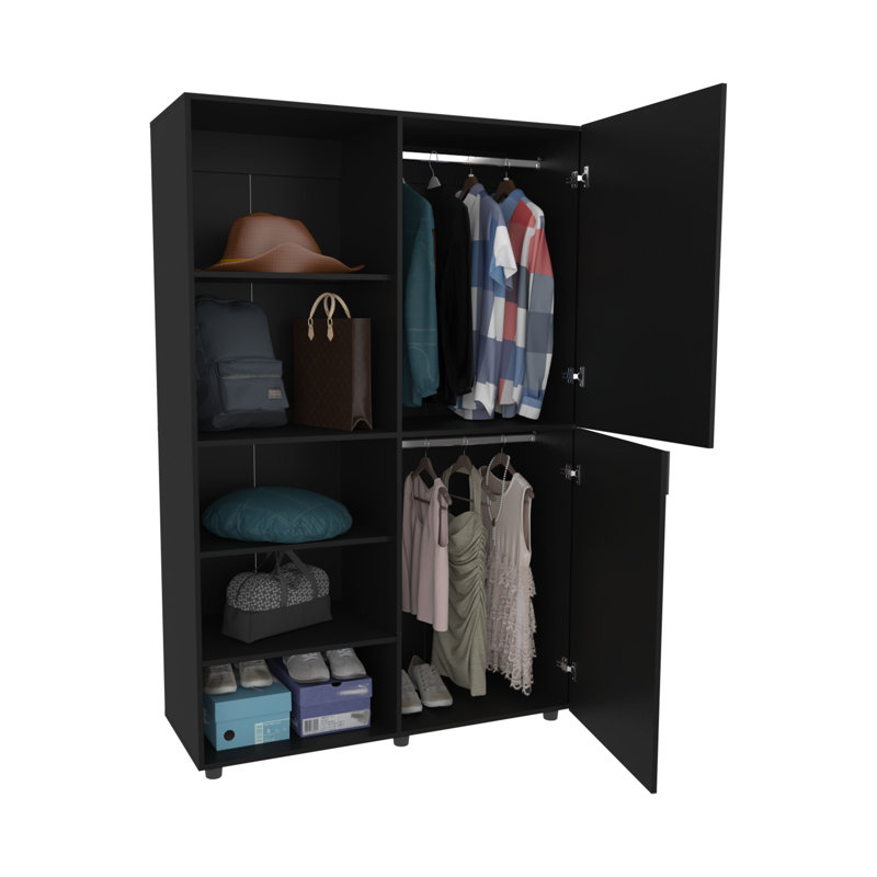 Armoire 2 portes avec rangement ouvert Ollie, wengé, Noir