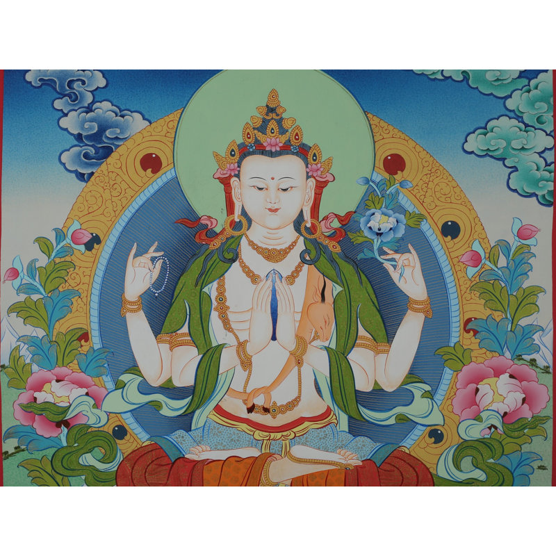 Thangka sans tibétain Chenrezig (Avalokiteshvara)