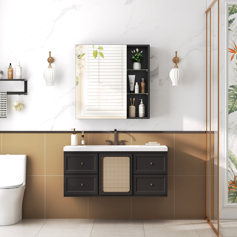 Armoire de salle de bain à 1 porte avec miroir et tablettes