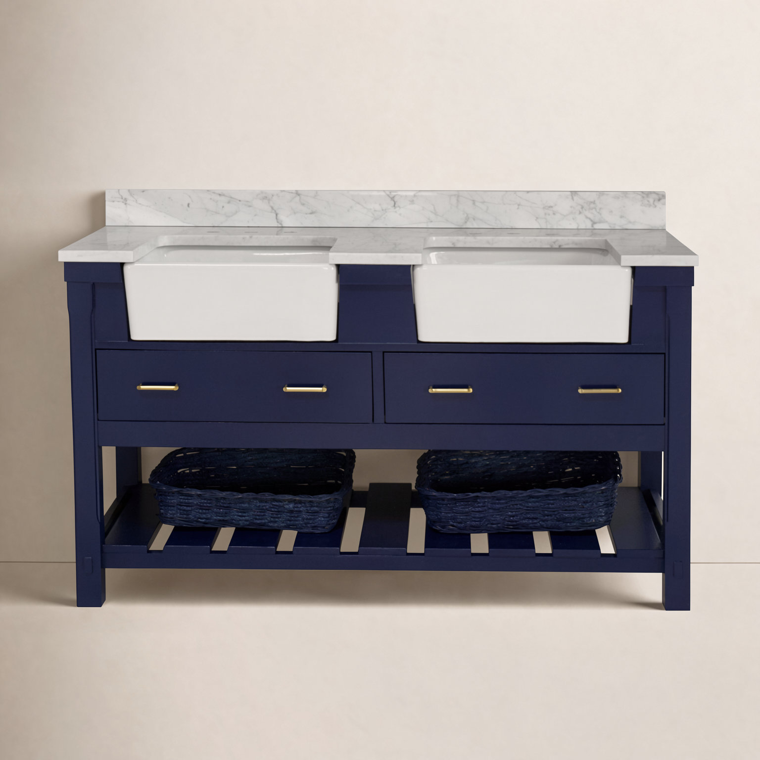 Hitton 60'' Double Bathroom Vanity, Royal Blue, Engineered Carrara