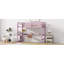 Lit mezzanine simple haut, lit mezzanine en bois d'hévéa avec garde-corps de sécurité, bureau intégré, échelle, rose-384060191