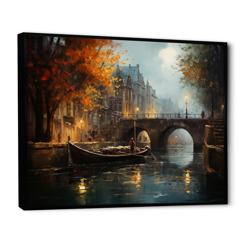 Beige canal atmosphère - imprimé, Cadre flottant noir, H 12 po x l 20 po x P 1 po