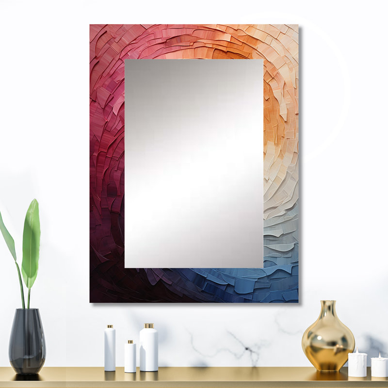 Colorful Rainbow wave I - Rainbow Decorative Wall Mirror, Traditional Large Mirror, Printed Metal Art, 32" x 24"