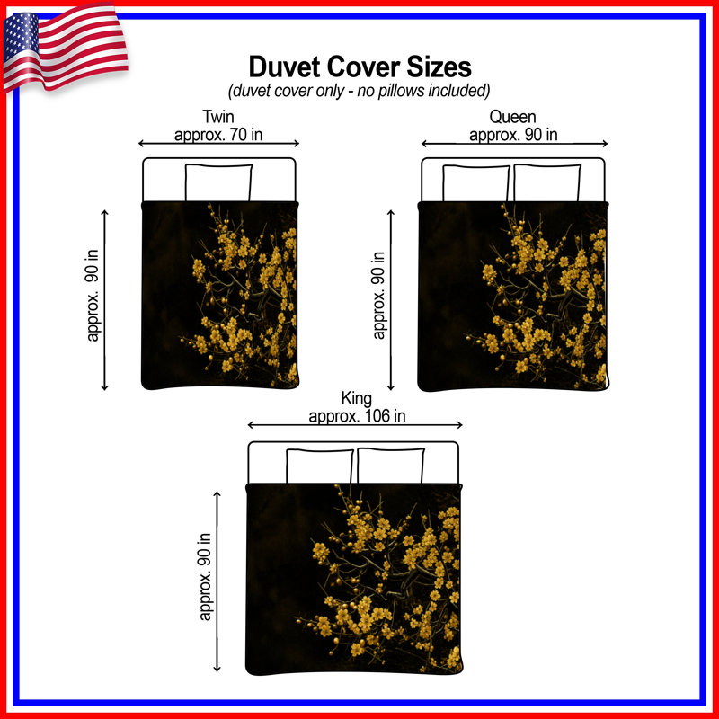 Housses de couette Golden Cherry Blossoms, Grand lit