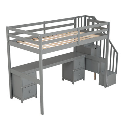 Structure de lit mezzanine avec bureau intégré et tiroirs de rangement doubles