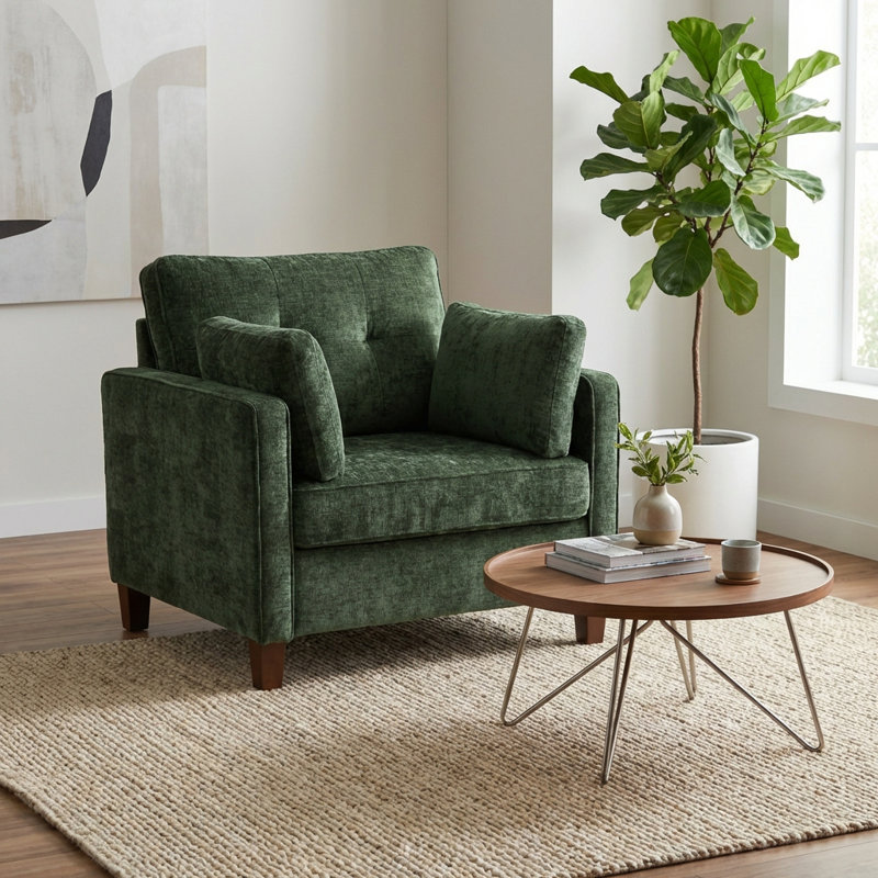  Oversized Accent Chair, 40.9" Luxury Upholstered Piping Single Armchair With 32" Wide Seat, Comfy Tufted Backrest, Wood Legs, 2 Pillows For Living Room