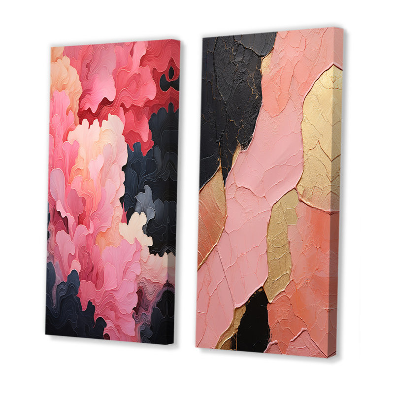 Minimalisme, poteries roses - ensemble d'art mural sur toile abstraite de 2, H 28 po x l 25 po, Toile tendue