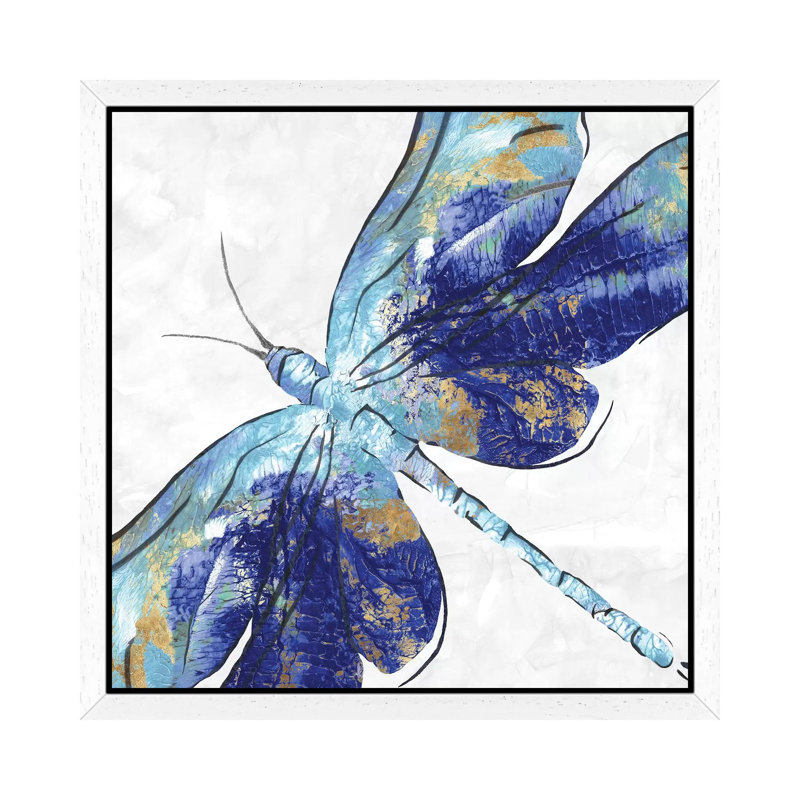 Blue Dragonfly by Eva Watts - Print on Canvas, 45.72 cm H x 45.72 cm W, White Framed
