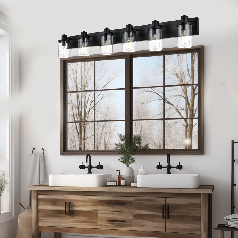Luminaire de meuble-lavabo pour salle de bain, luminaire pour meuble-lavabo noir mat 6 lumières avec abat-jour en verre transparent