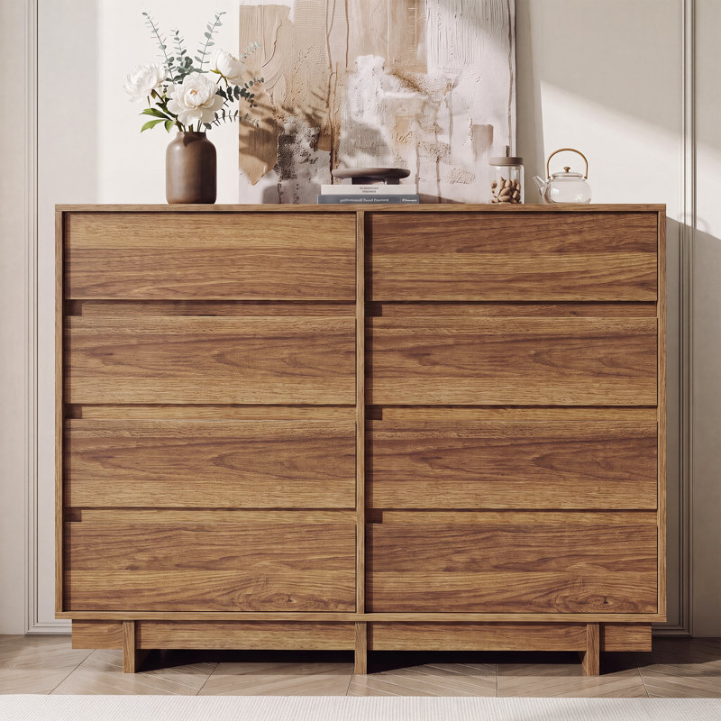 Modern 53.1" W Dresser With 8 Drawers, Double Dresser With Large Storage Space For Bedroom, Living Room,Walnut, Brown
