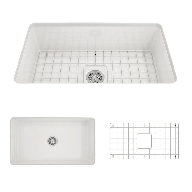 Sotto 32'' White Fireclay Single Bowl Drop-in Kitchen Sink