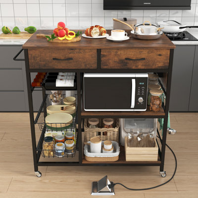 39.38" Wide Kitchen Island With Baskets And Power Outlets by 17 Stories