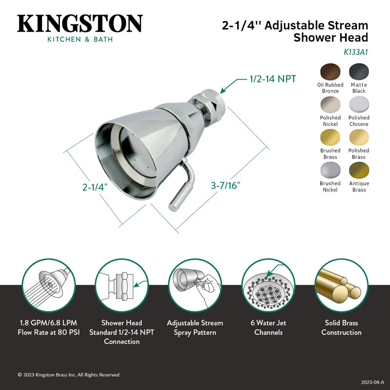 Kingston Brass Shower Scape 2-1/4-Inch Round Jet Spray Brass Shower Head, Polished Nickel