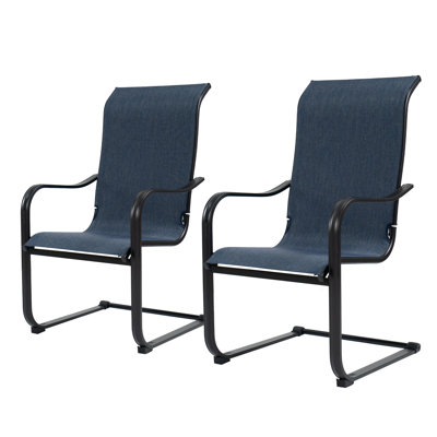 C-Spring Patio Chairs Set Of 2 High Back Dining Chairs Breathable Textilene by Ivy Bronx
