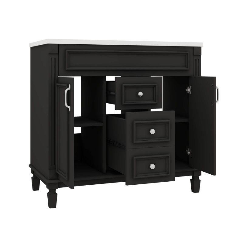 Meuble-lavabo autoportant 36 po avec lavabo 36 po et 2 portes à fermeture silencieuse, Noir, Argent argent