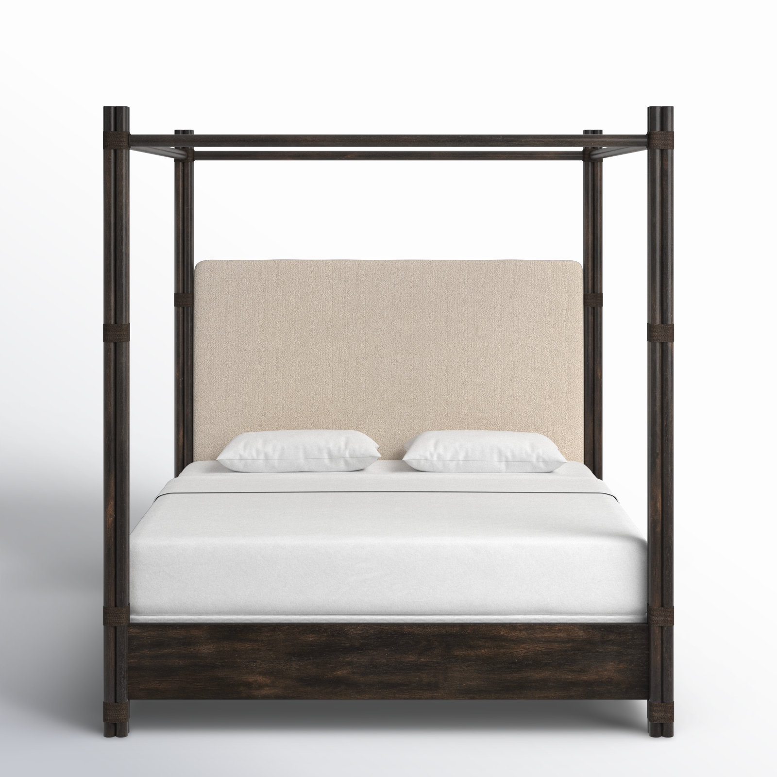 Isla Upholstered Woven Canopy Bed, California King, Dark Wood/Black Sand/Neo Cream