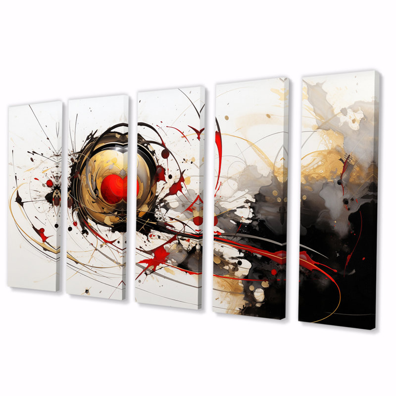 «Conversations With Destiny Dynamic Waves I», reproduction d'art sur toile à formes abstraites - 5 panneaux égaux