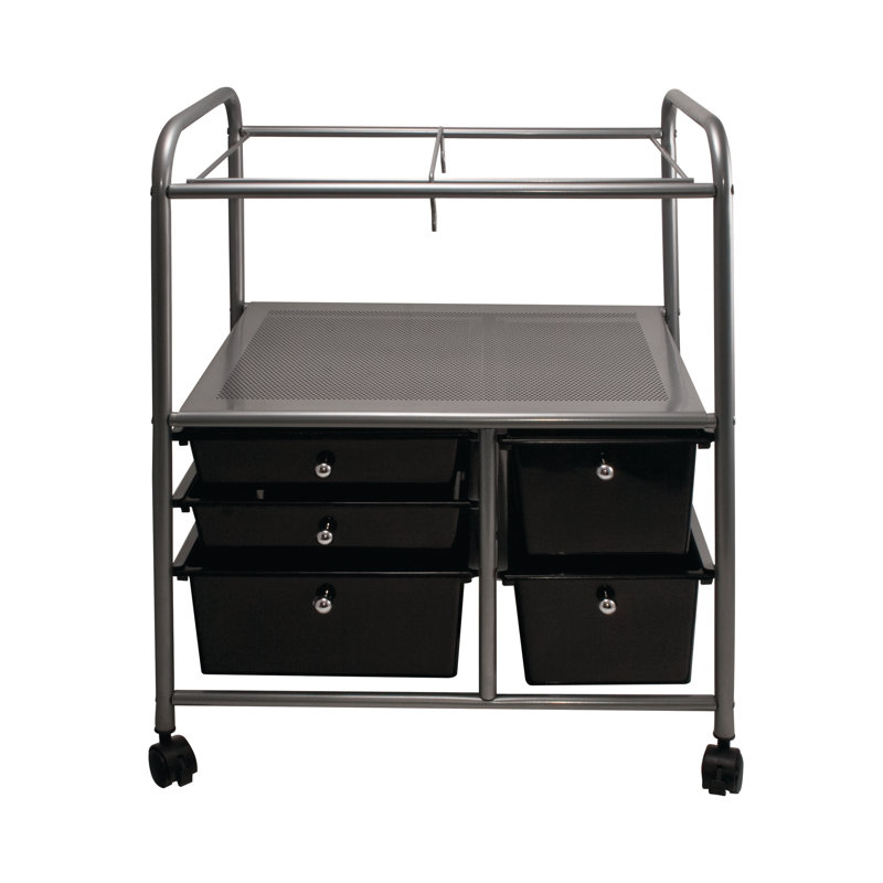 Advantus Black and Chrome Mobile File Cart with Five Drawers