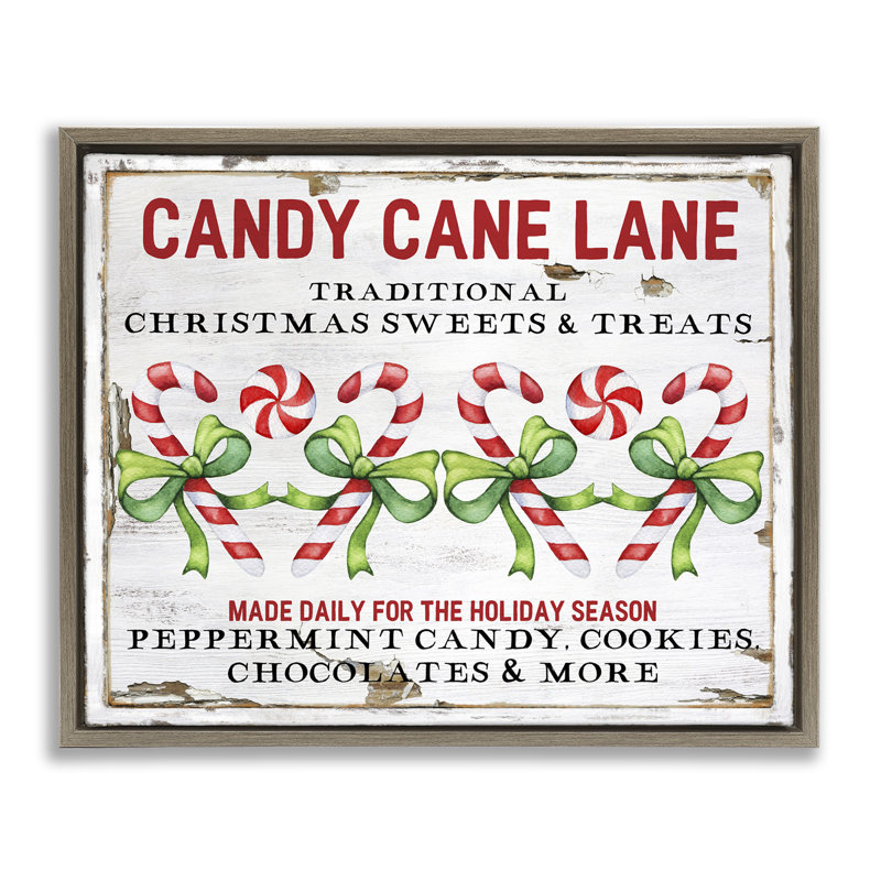 «Candy Cane Lane», art mural sur toile par Creatif Belle, Cadre flottant orme Montalcino, H 25 po x l 31 po