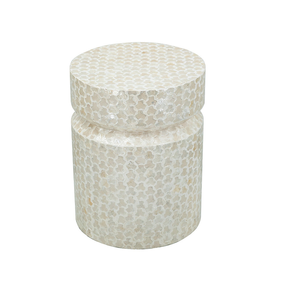 NFusion Koa Capiz Cylinder End Table with Geometric Inlay | Wayfair