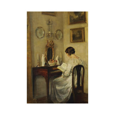 An Interior With A Girl Reading At A Desk by Carl Holsoe - Wrapped Canvas Gallery-Wrapped Canvas Giclée