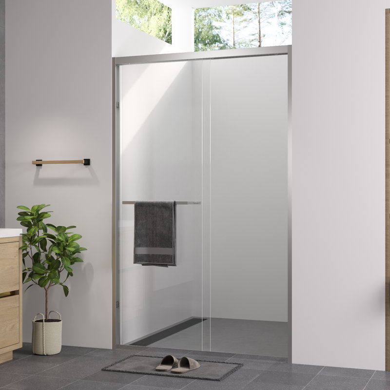 44 po x 48 po x 76 po, porte de douche coulissante double pour salle de bain, verre trempé transparent de 1/4 po (6 mm), cadre en aluminium et rouille, configuration réversible