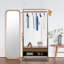 Porte-vêtements en bambou avec tiroir et crochets, porte-vêtements autoportant pour entrée, chambre à coucher
