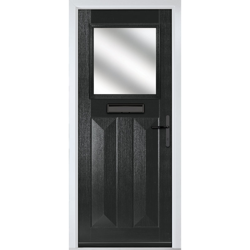 Crystal GRP Front door Eaton Slate Grey 890mm x 2090mm Open in Right hand Stipolytte Glass, Left, Black, 89mm x 209mm