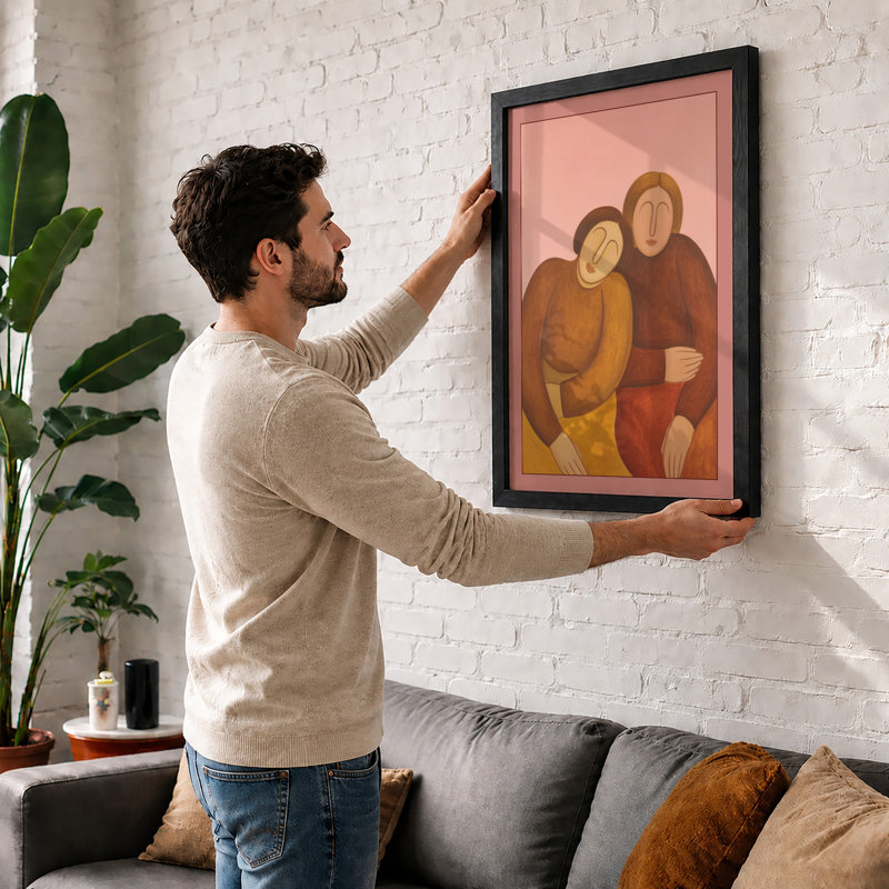 Figures in Conversation Modern - Framed Print, A1 - 84.1 x 59.4 cm, Oak