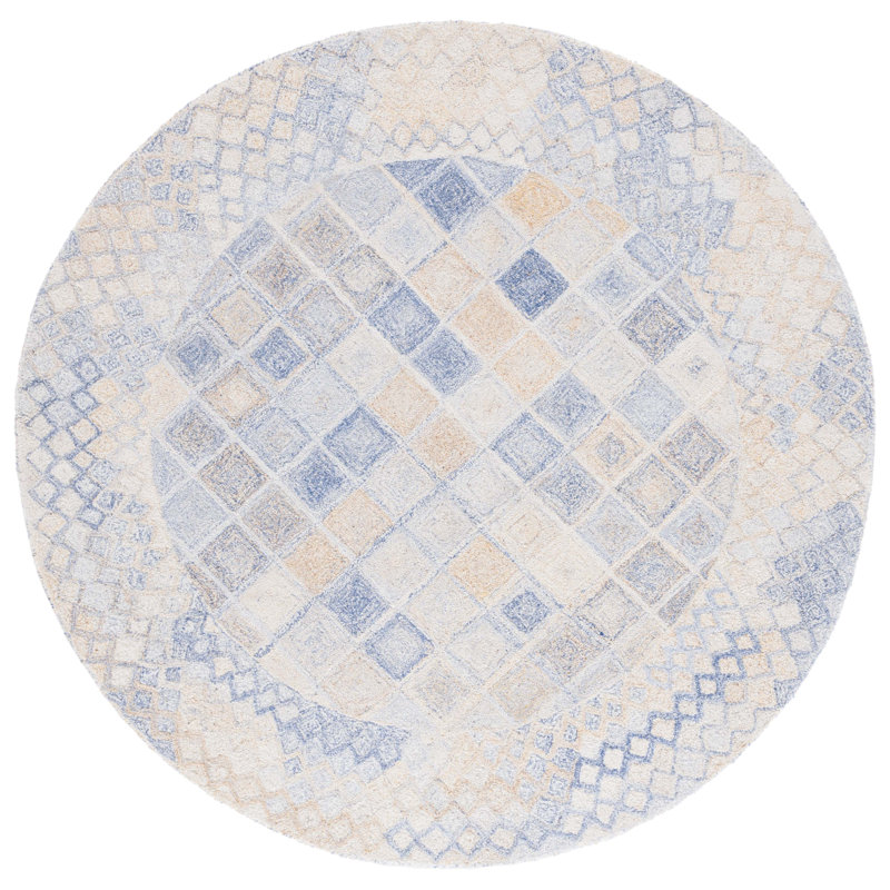 Tapis à motif géométrique abstrait touffeté à la main Shelana, Rond 6 pi