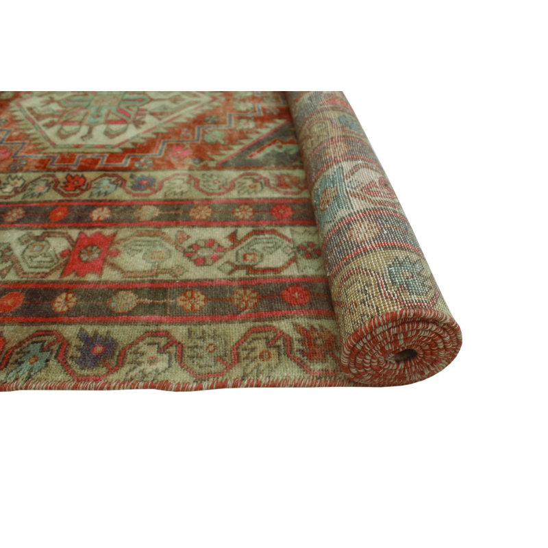 One-of-a-Kind 4'5" x 10'6" 1980s Runner Wool Area Rug in Beige and Red