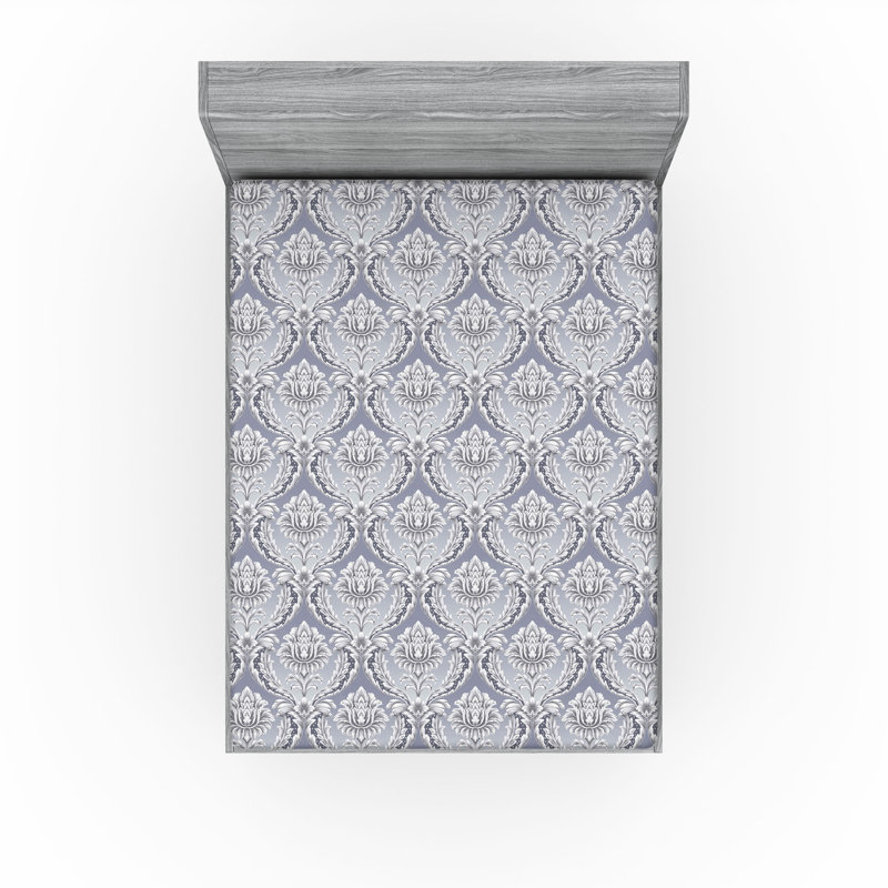 Drap-housse Ambesonne, Drap-housse de taille double, Bleu ciel foncé, gris pâle / floral
